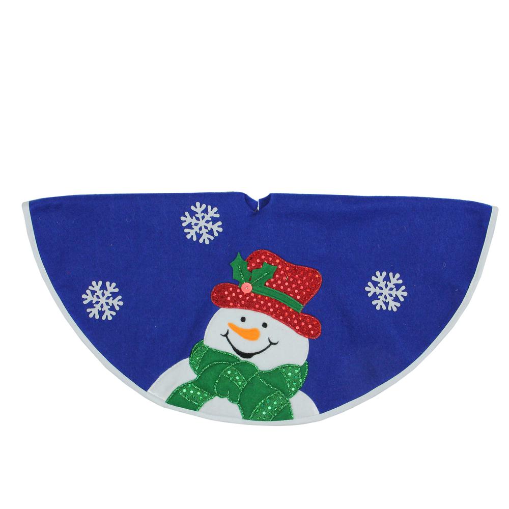 20" Blue and White Embroidered Snowman Mini Christmas Tree Skirt. Picture 1