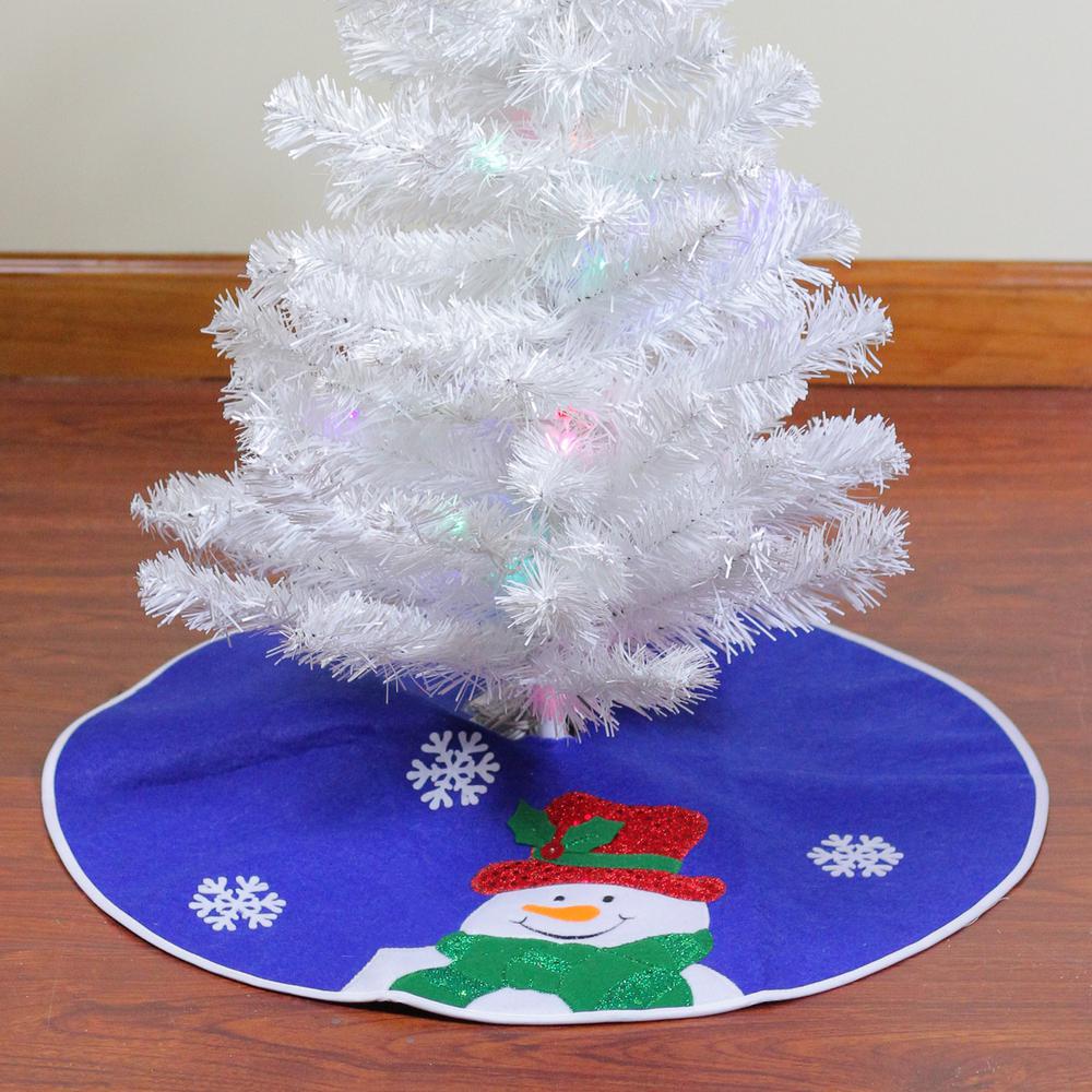 20" Blue and White Embroidered Snowman Mini Christmas Tree Skirt. Picture 2