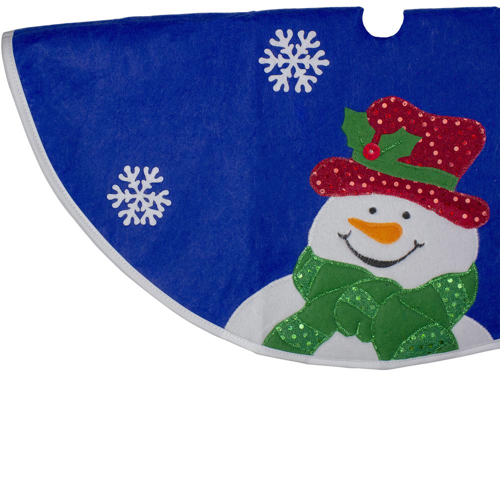 20" Blue and White Embroidered Snowman Mini Christmas Tree Skirt. Picture 3