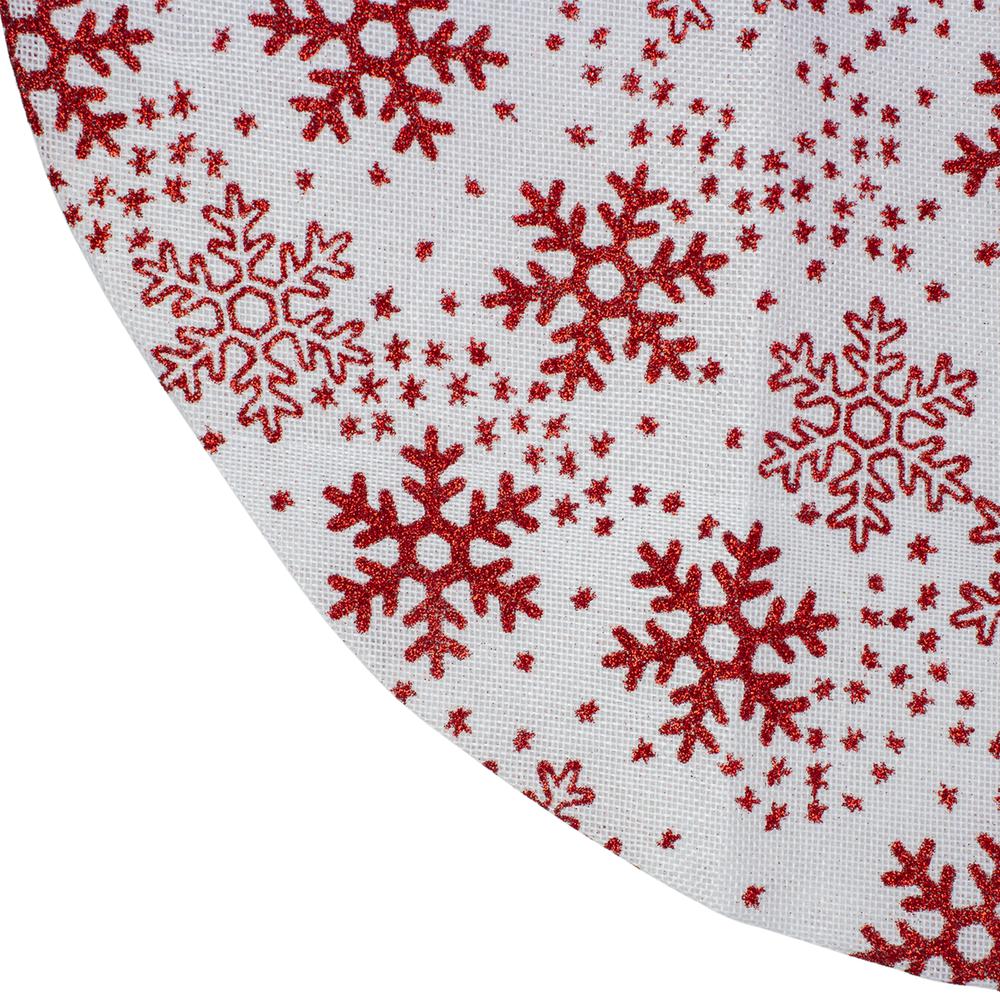 20" White and Red Glitter Snowflake Mini Burlap Christmas Tree Skirt. Picture 3