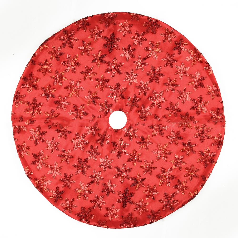 20" Red Sequin Snowflake Pattern Mini Christmas Tree Skirt. Picture 1