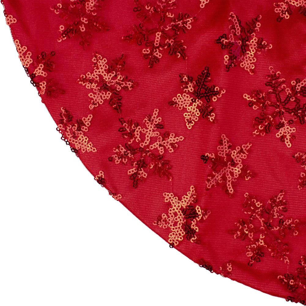 20" Red Sequin Snowflake Pattern Mini Christmas Tree Skirt. Picture 3