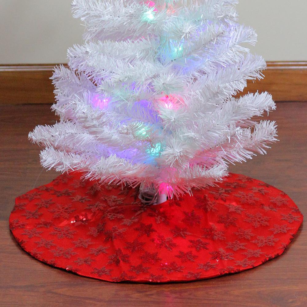 20" Red Sequin Snowflake Pattern Mini Christmas Tree Skirt. Picture 2