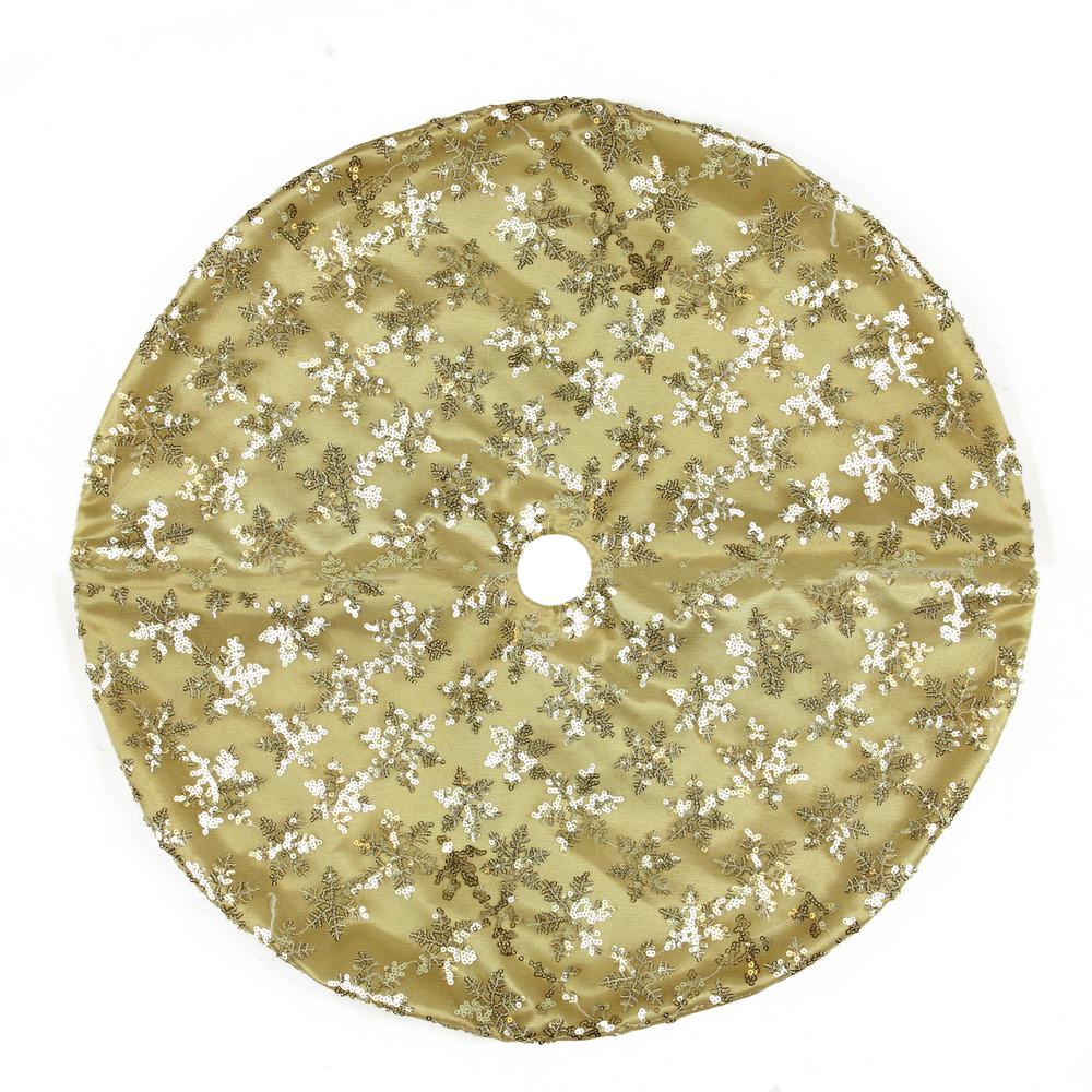 20" Gold Sequin Snowflake Pattern Mini Christmas Tree Skirt. Picture 1