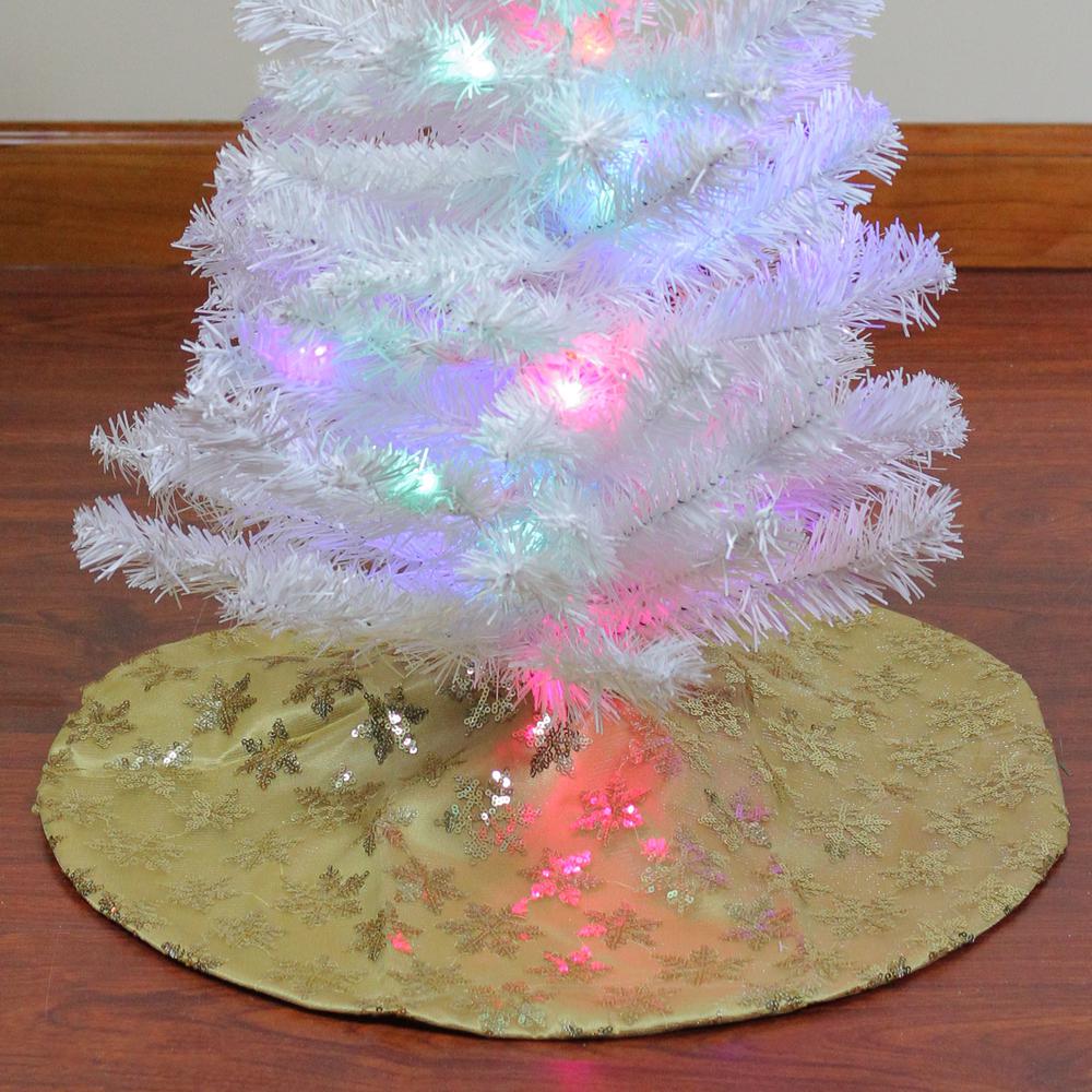 20" Gold Sequin Snowflake Pattern Mini Christmas Tree Skirt. Picture 2
