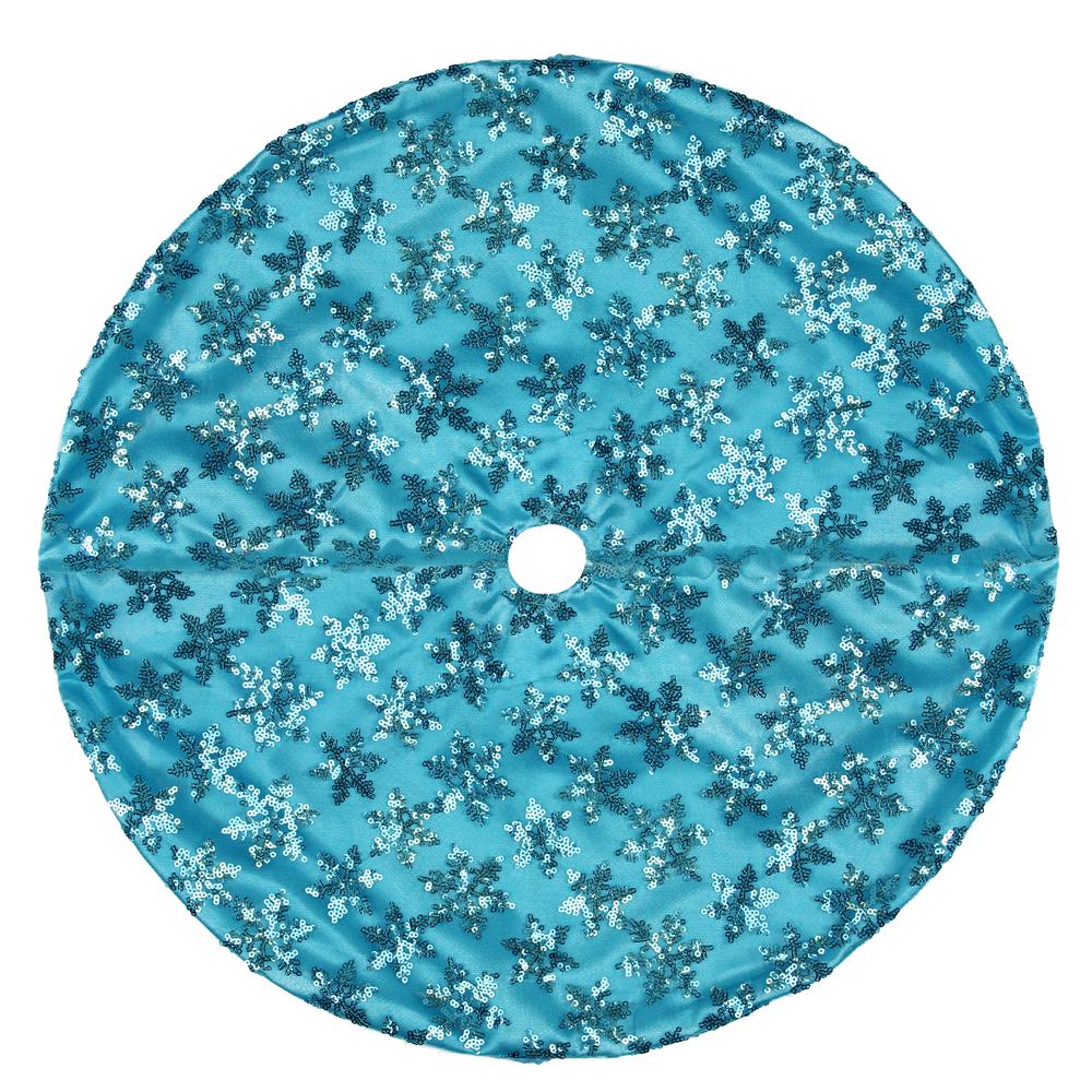 20" Blue Sequin Snowflake Pattern Mini Christmas Tree Skirt. Picture 1