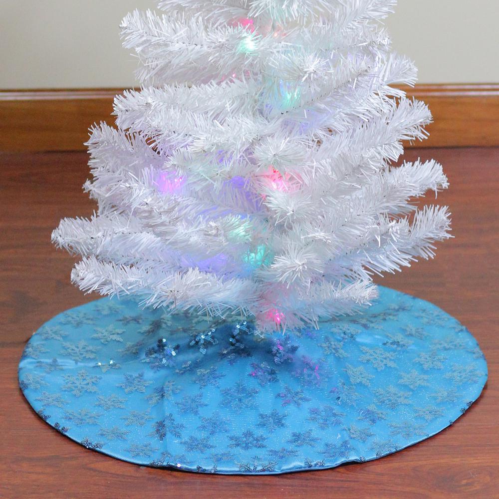 20" Blue Sequin Snowflake Pattern Mini Christmas Tree Skirt. Picture 2