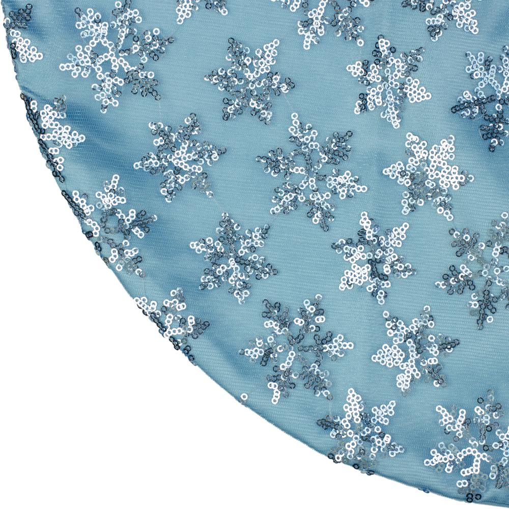 20" Blue Sequin Snowflake Pattern Mini Christmas Tree Skirt. Picture 3