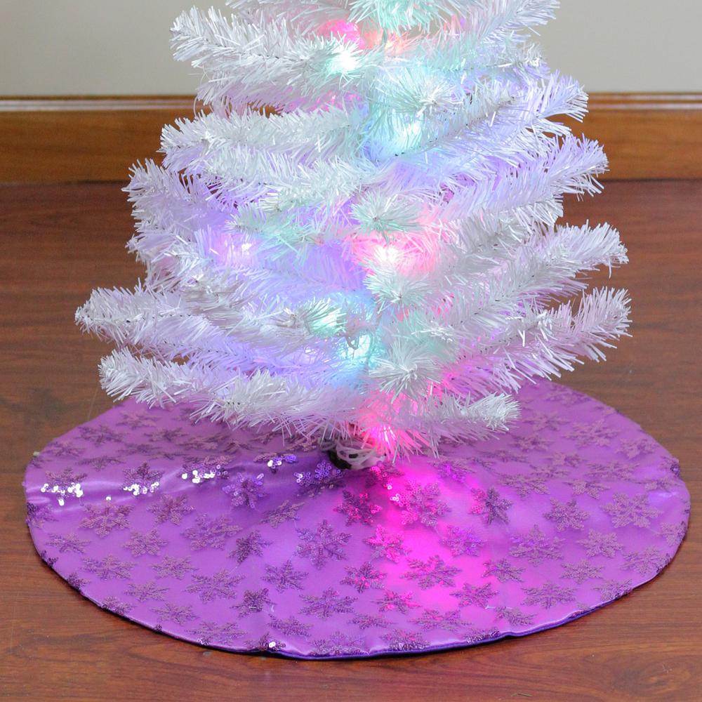 20" Purple Sequin Snowflake Mini Christmas Tree Skirt. Picture 2