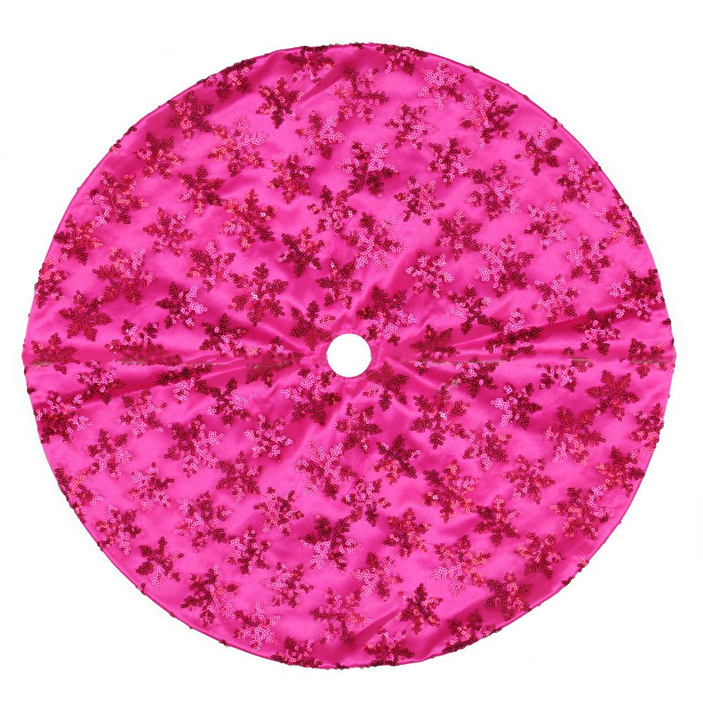 20" Pink Sequin Snowflake Mini Christmas Tree Skirt. Picture 1
