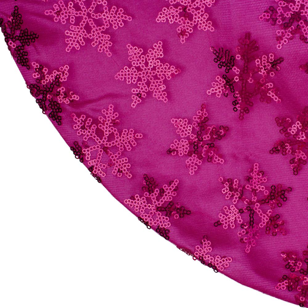 20" Pink Sequin Snowflake Mini Christmas Tree Skirt. Picture 3