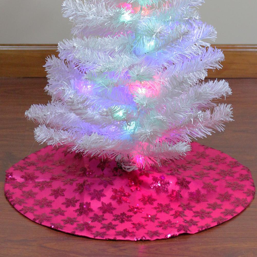 20" Pink Sequin Snowflake Mini Christmas Tree Skirt. Picture 2
