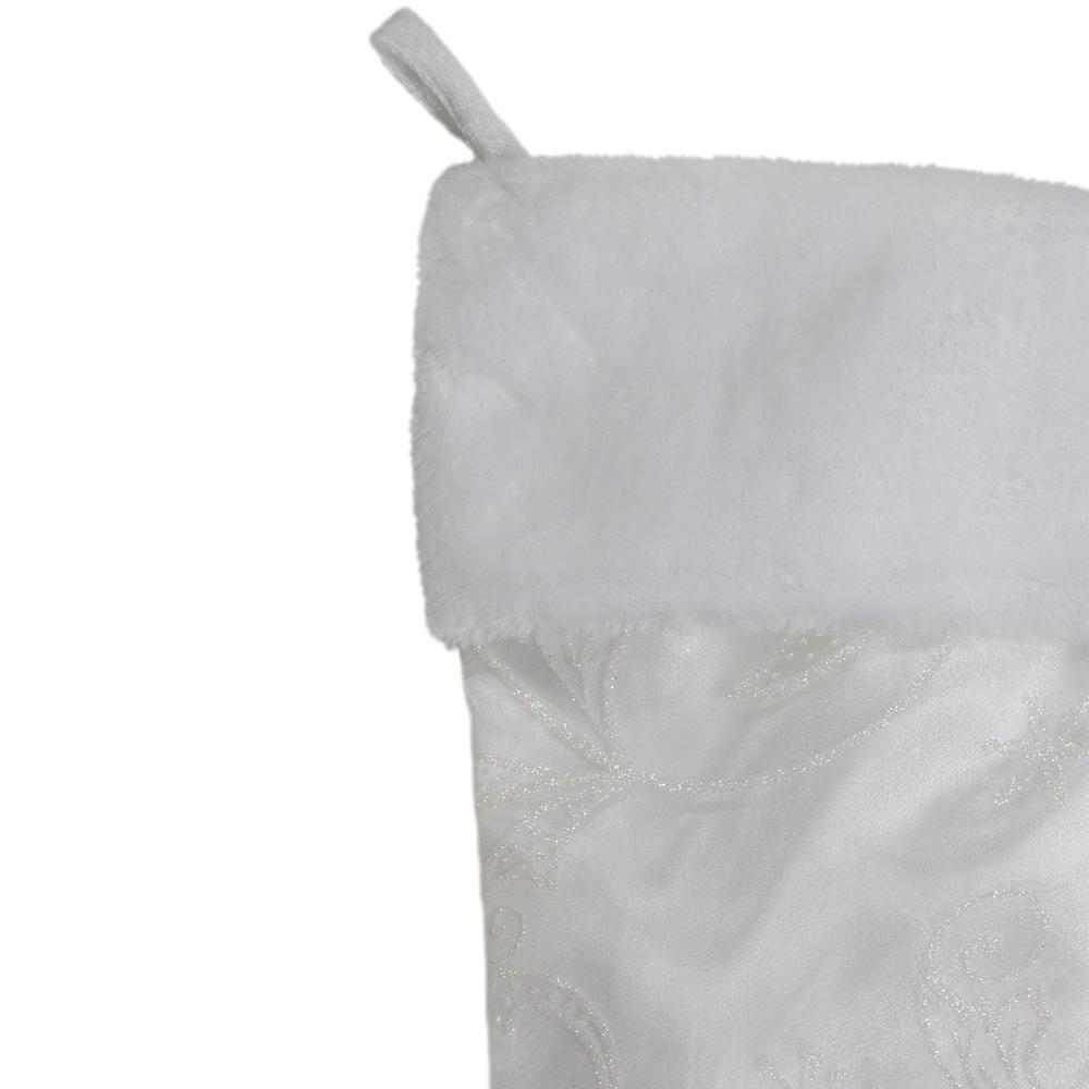 20.5-Inch White Glitter Sheer Organza With a Faux Fur Cuff Christmas Stocking. Picture 2