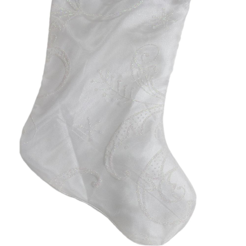 20.5-Inch White Glitter Sheer Organza With a Faux Fur Cuff Christmas Stocking. Picture 3