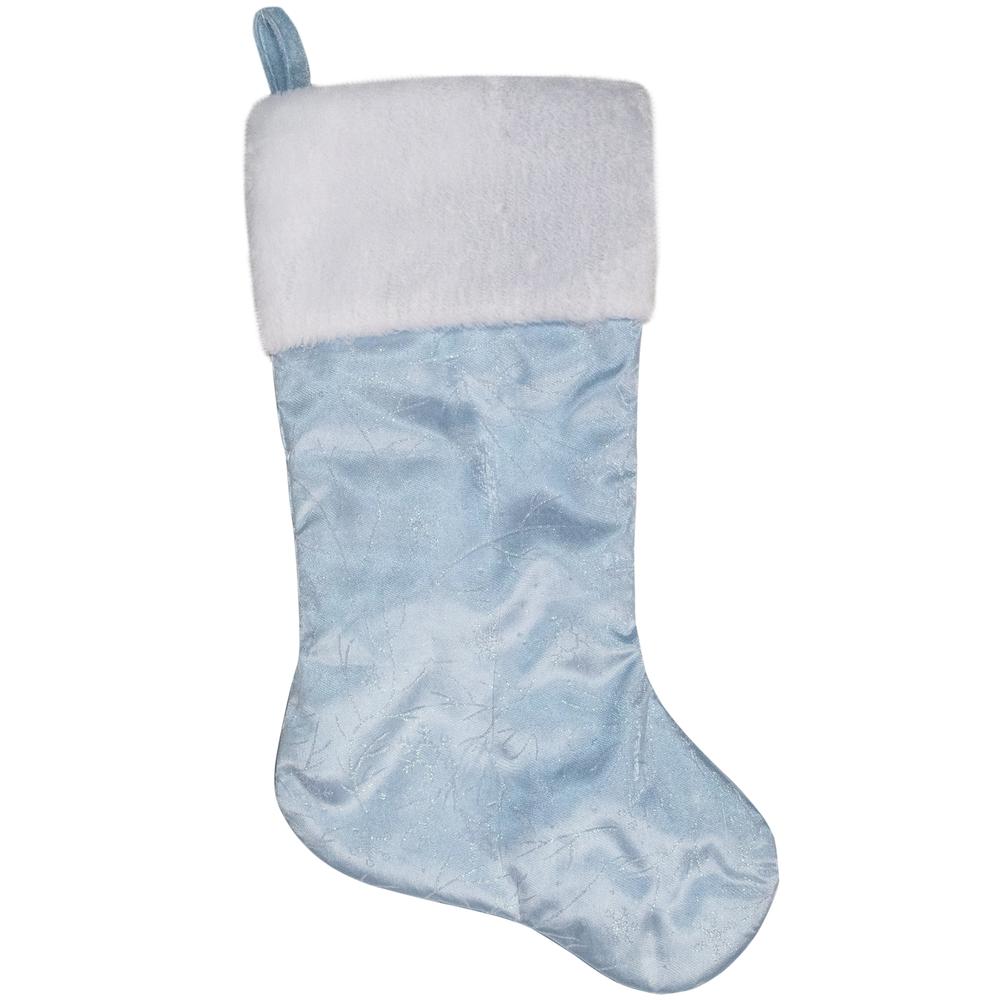 20.5-Inch Blue and White Sheer Organza Christmas Stocking with Faux Fur Cuff. The main picture.