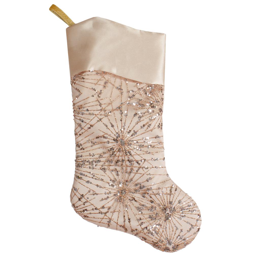 20.5-Inch Gold Glitter and Sequin Satin Cuff Christmas Stocking. Picture 1