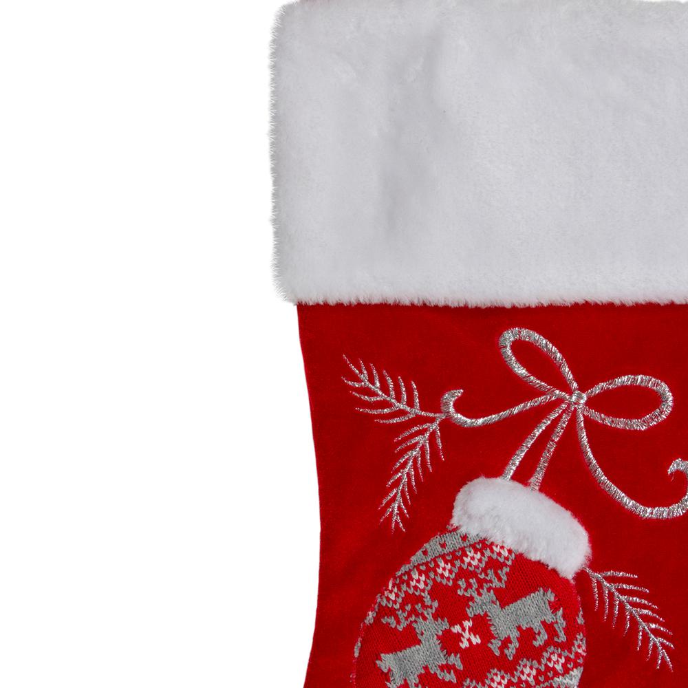 20.5-Inch Red and White Winter Mittens Embroidered Christmas Stocking. Picture 3