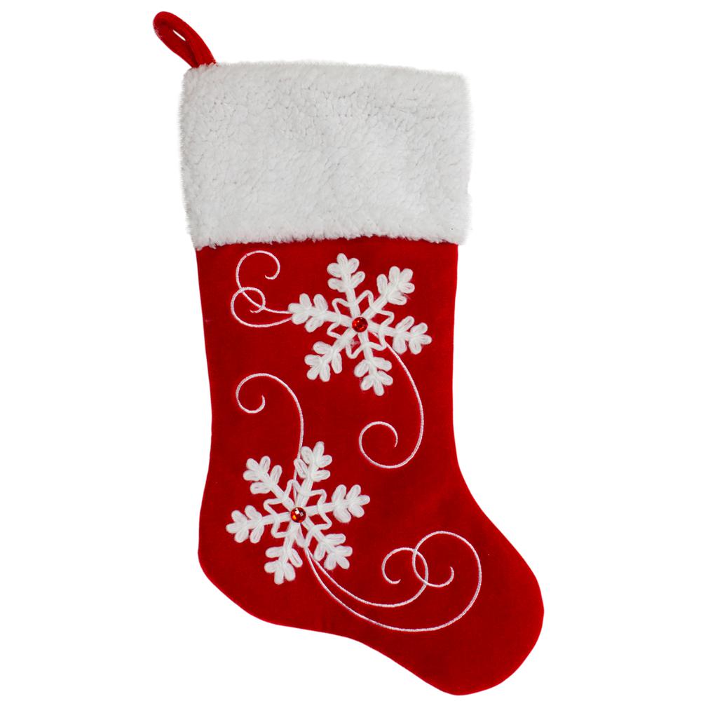 20.5-Inch Red and White Velvet With White Snowflake Christmas Stocking. The main picture.