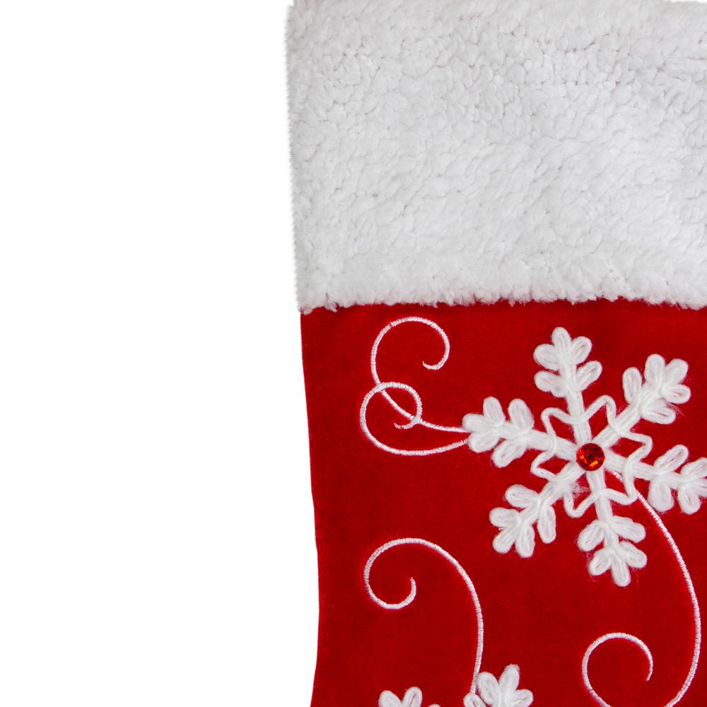 20.5-Inch Red and White Velvet With White Snowflake Christmas Stocking. Picture 2