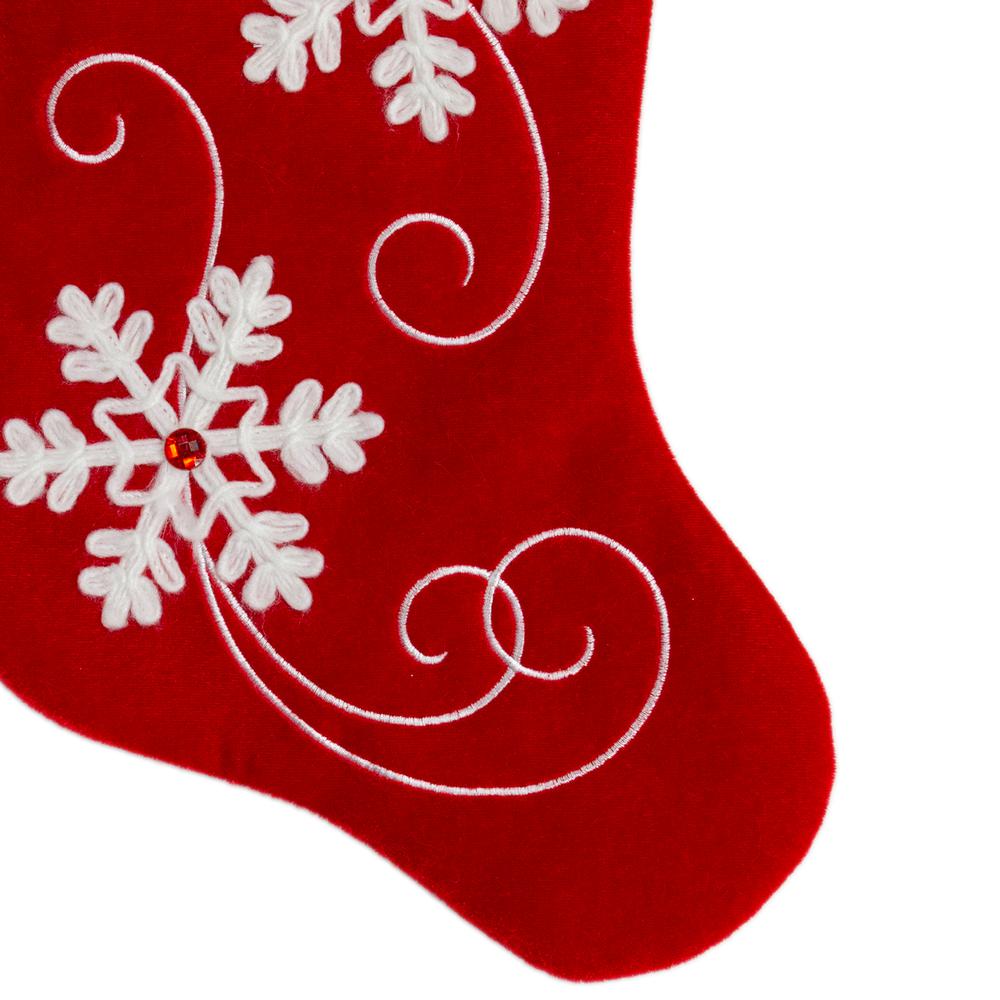20.5-Inch Red and White Velvet With White Snowflake Christmas Stocking. Picture 3