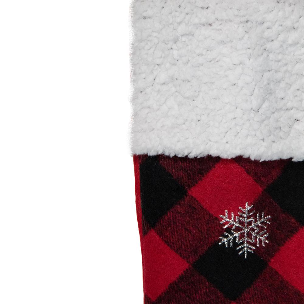 20.5" Red and Black Plaid Christmas Stocking With a Vintage Truck. Picture 2