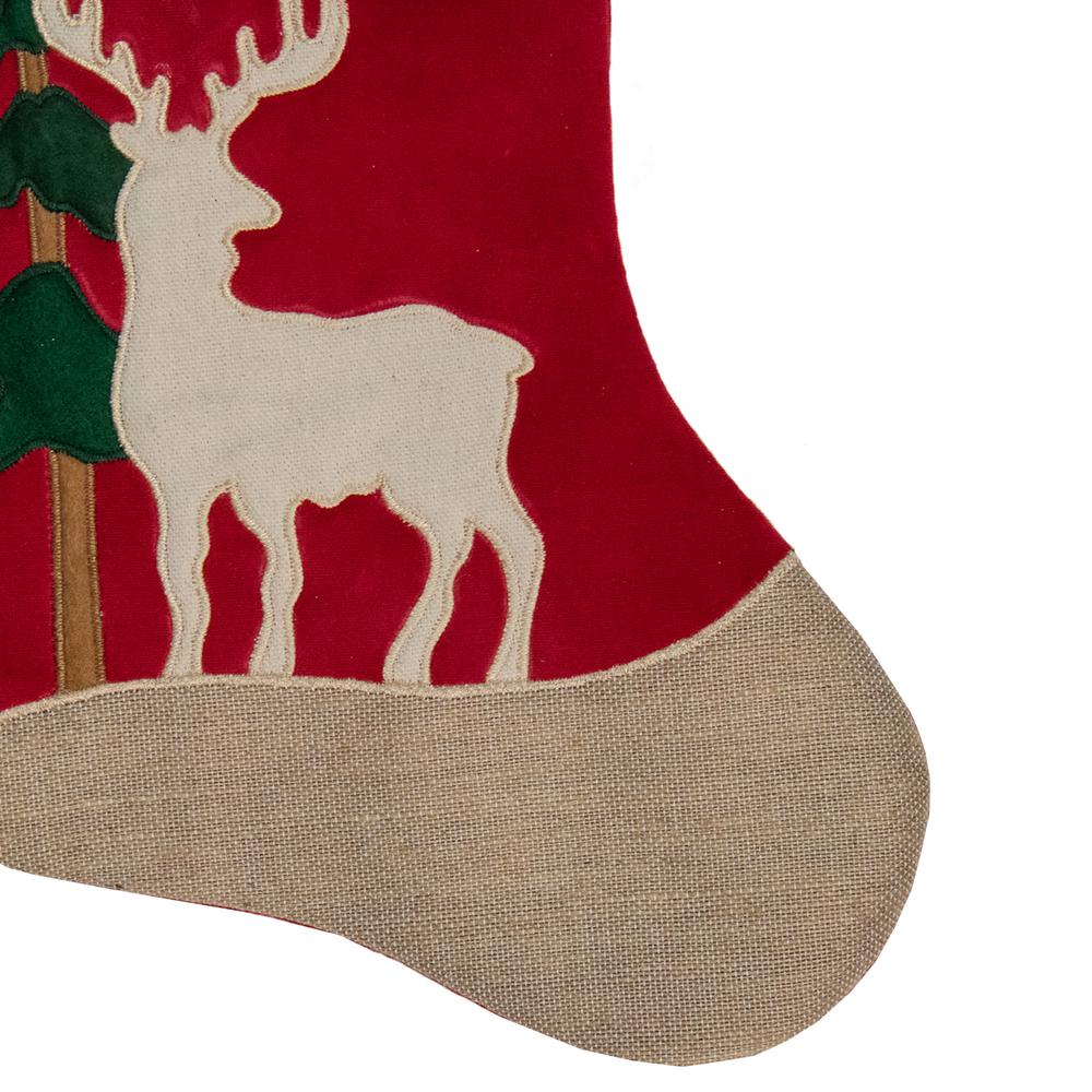 20.5-Inch Red and Green Plaid Christmas Stocking with a Pine Tree and Moose. Picture 2