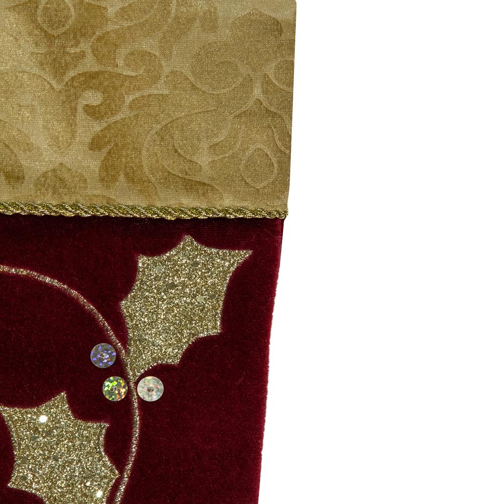 20.5-Inch Velvet Gold and Maroon Etched Cuff Christmas Stocking. Picture 3