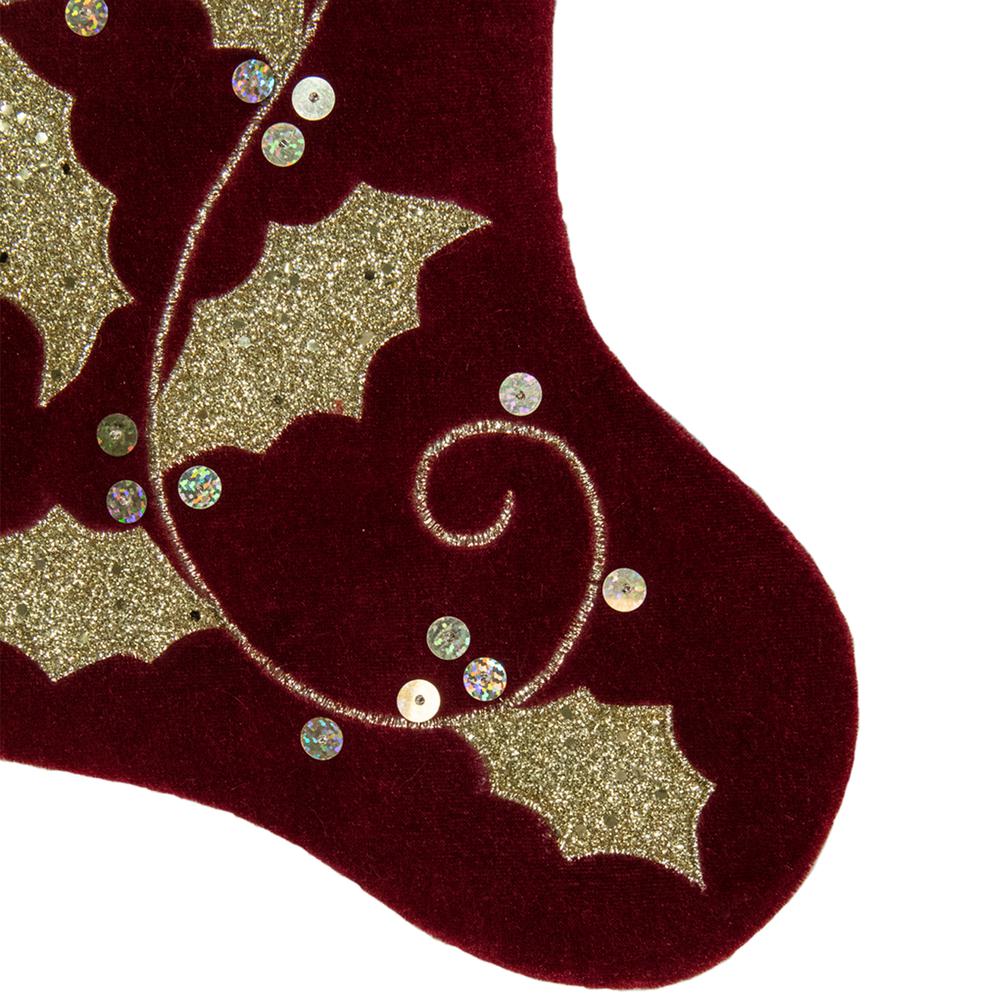 20.5-Inch Velvet Gold and Maroon Etched Cuff Christmas Stocking. Picture 2