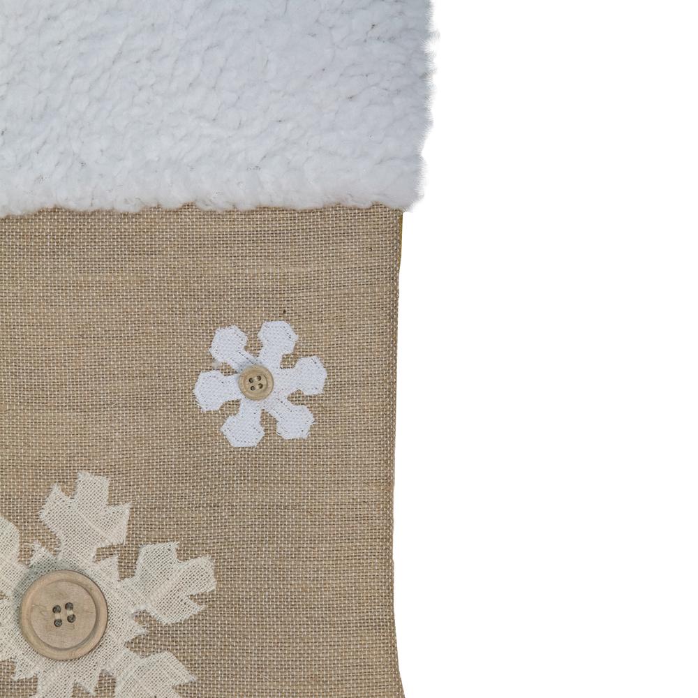 20.5" Beige and Ivory Snowflake Embroidered Christmas Stocking. Picture 2