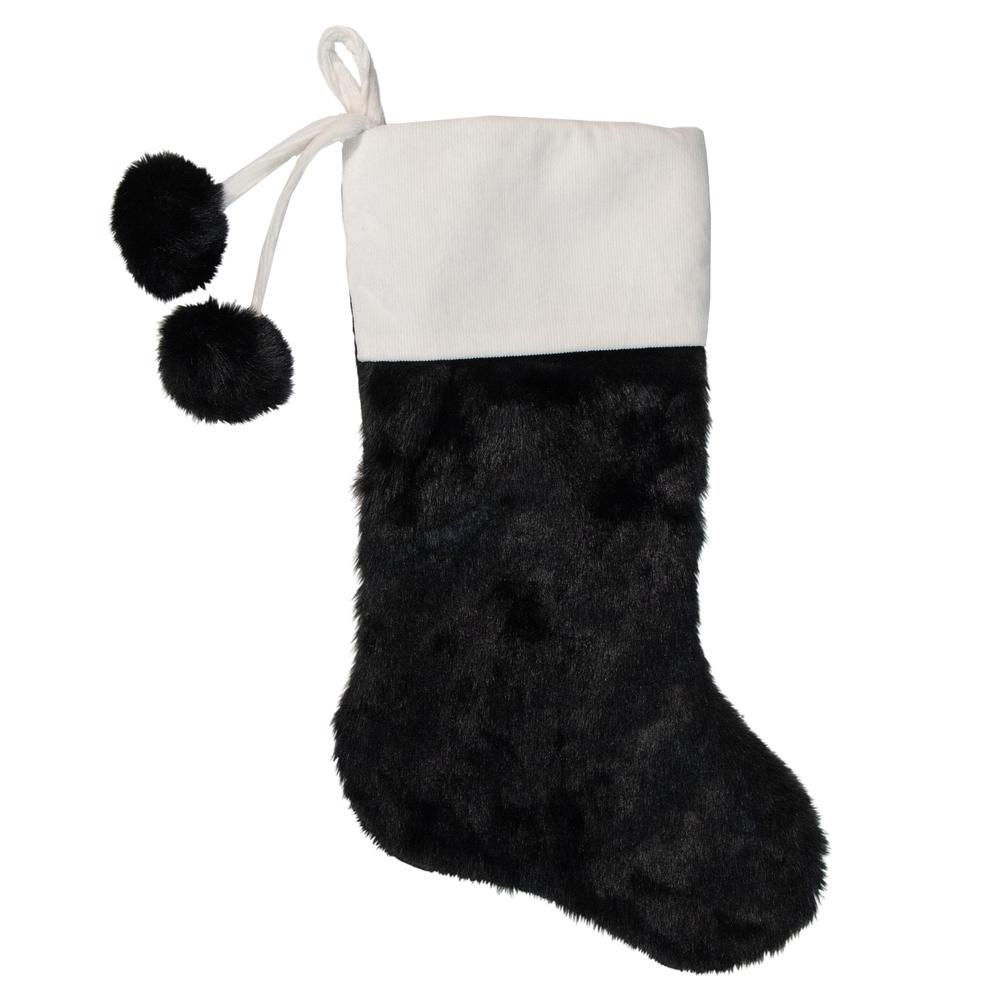 20.5-Inch Black and White Christmas Stocking with Corduroy Cuff. Picture 1