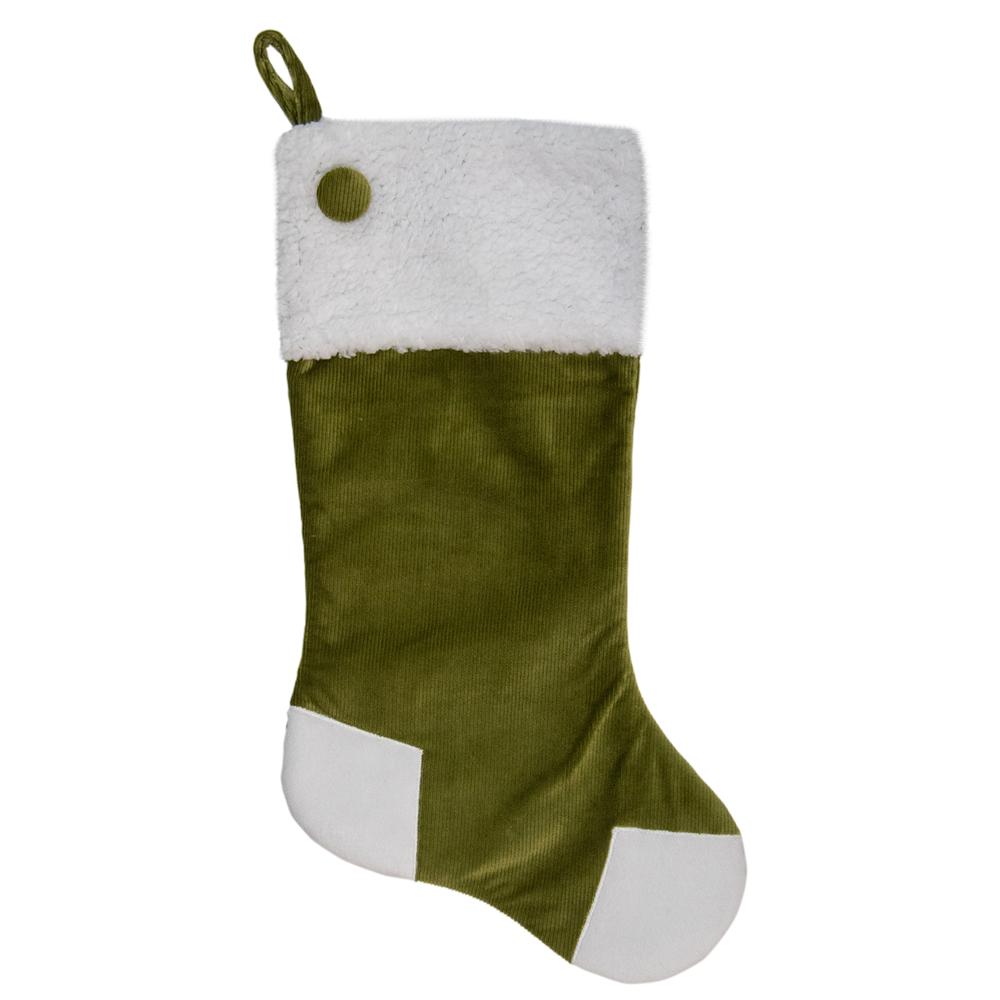 20.5-Inch Green and White Corduroy Christmas Stocking. The main picture.