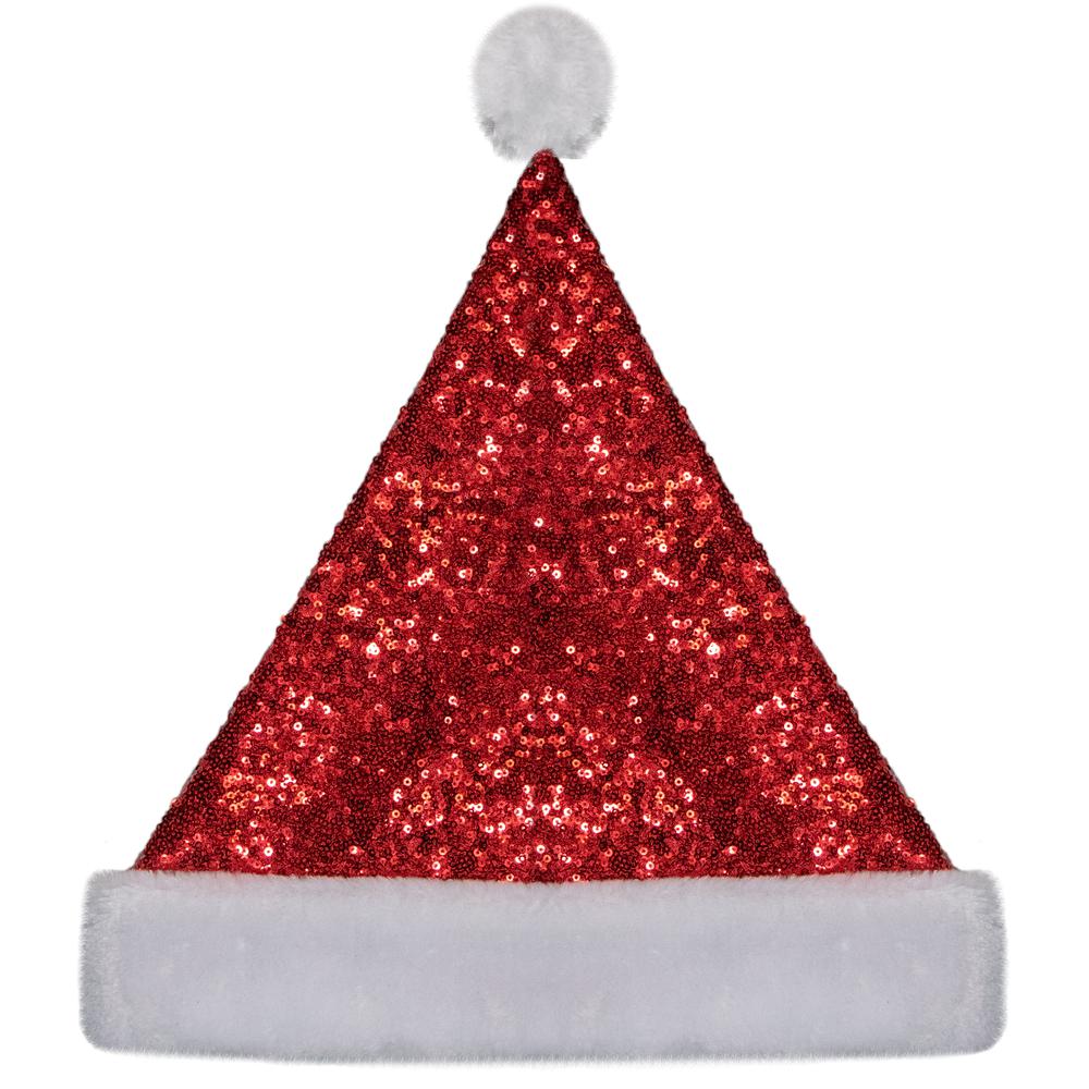 15-Inch Red and White Sequin Christmas Santa Claus Hat-Adult Size M. Picture 1