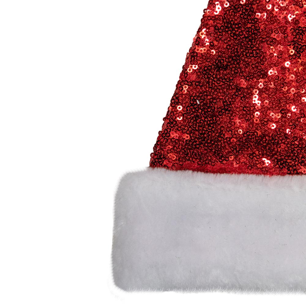 15-Inch Red and White Sequin Christmas Santa Claus Hat-Adult Size M. Picture 2