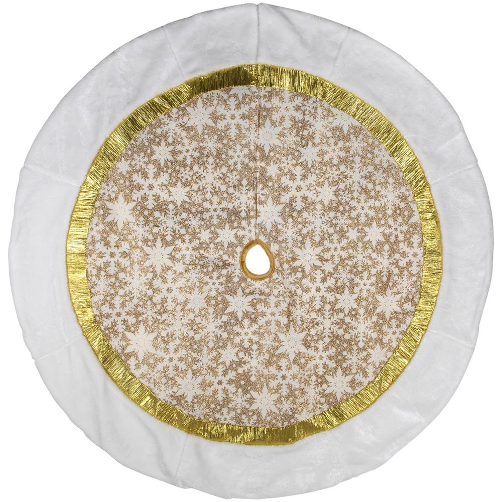 48" White and Gold Snowflake Christmas Tree Skirt. Picture 1