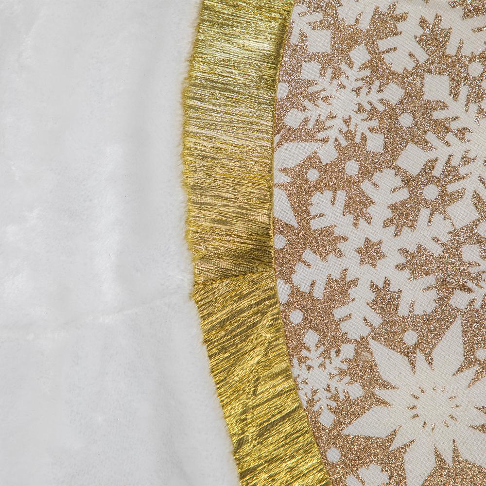 48" White and Gold Snowflake Christmas Tree Skirt. Picture 4