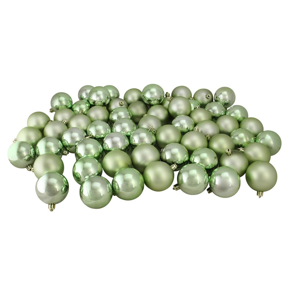 60ct Celadon Green Shatterproof 2-Finish Christmas Ball Ornaments 2.5" (60mm). Picture 1