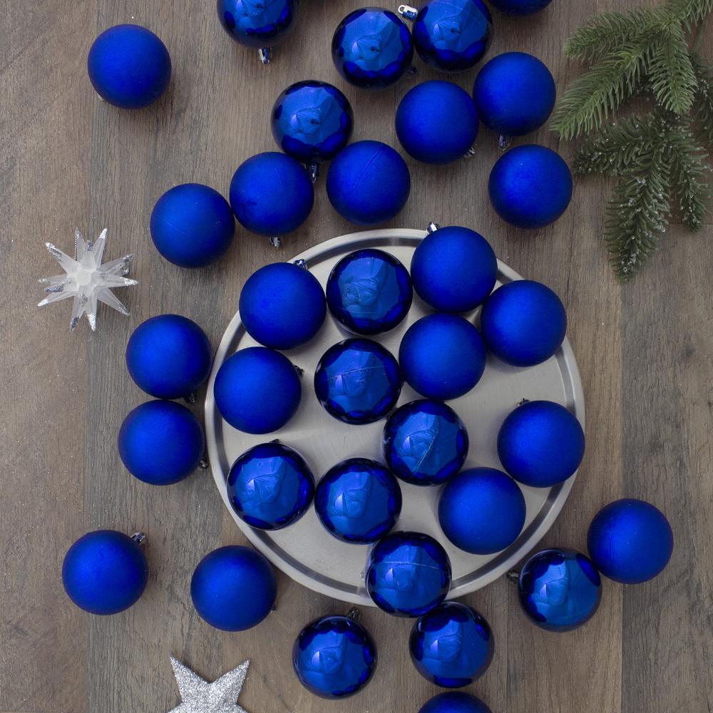 60ct Sapphire Blue Shatterproof 2-Finish Christmas Ball Ornaments 2.5" (63mm). Picture 2