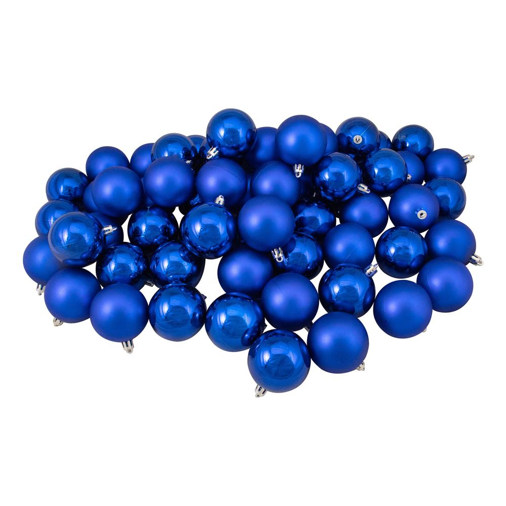 60ct Sapphire Blue Shatterproof 2-Finish Christmas Ball Ornaments 2.5" (63mm). Picture 1