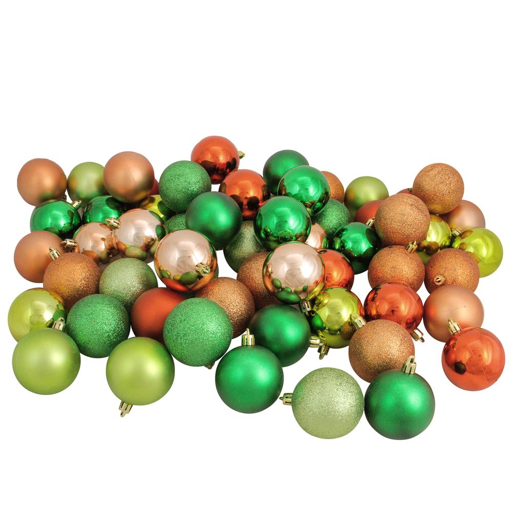 60ct Green and Orange Shatterproof 3-Finish Christmas Ball Ornaments 2.5" (60mm). Picture 1