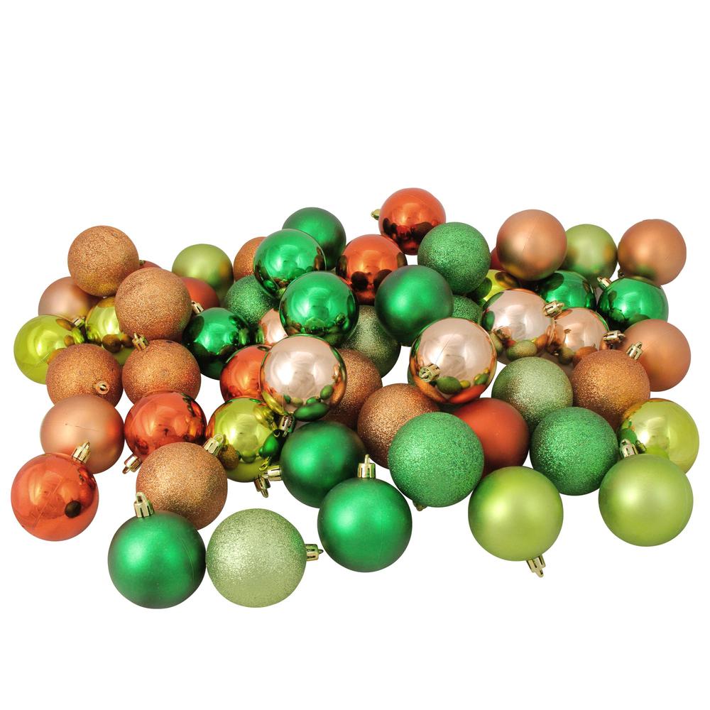 60ct Green and Orange Shatterproof 3-Finish Christmas Ball Ornaments 2.5" (60mm). Picture 2