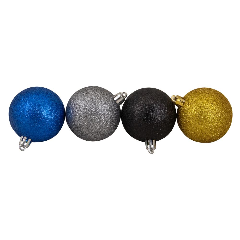 60ct Blue and Yellow Shatterproof 3-Finish Christmas Ball Ornaments 2.5" (60mm). Picture 2