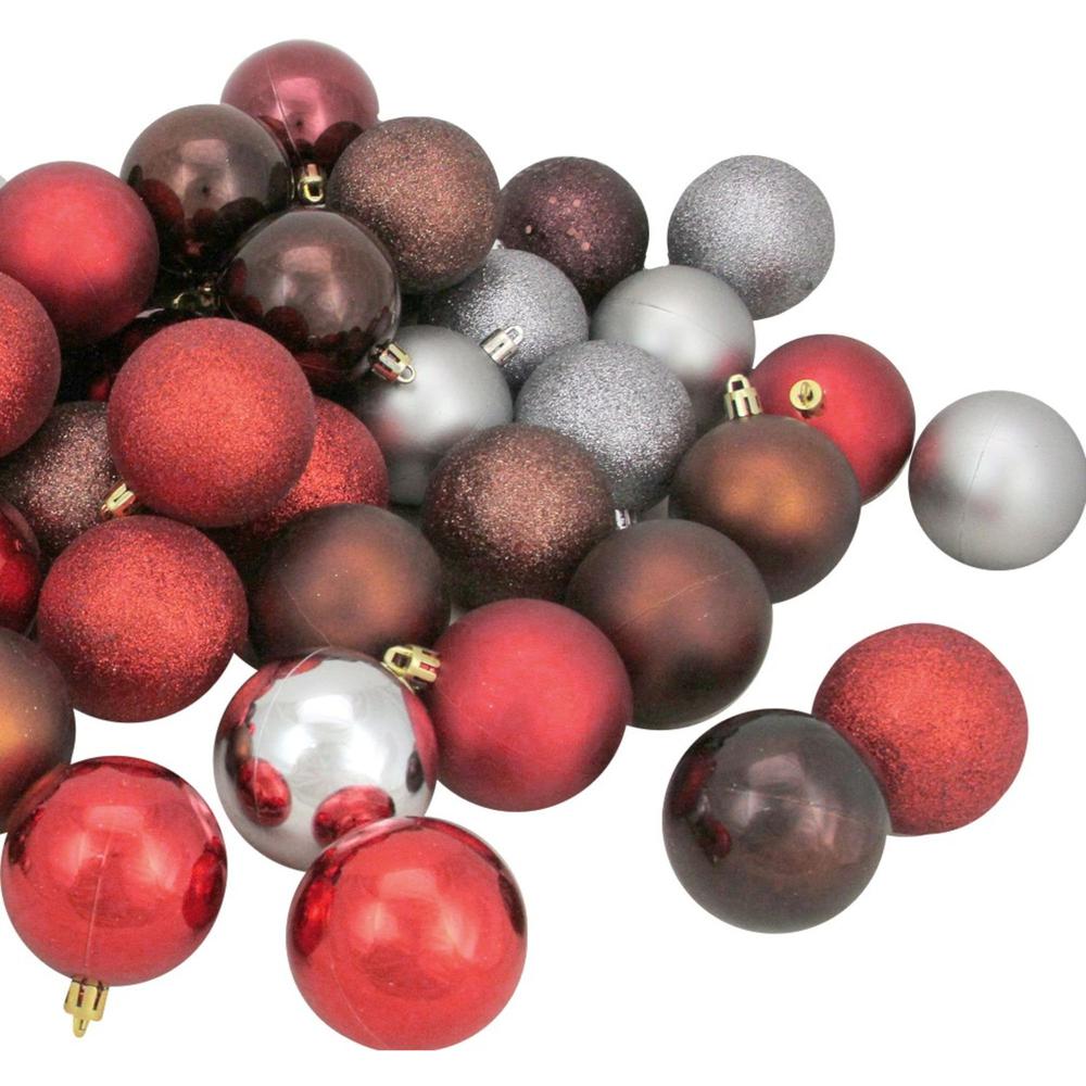 60ct Red and Silver Shatterproof 4-Finish Christmas Ball Ornaments 2.5" (60mm). Picture 3