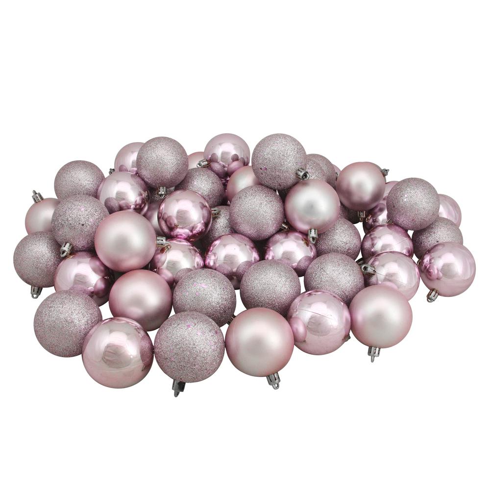 60ct Pink Shatterproof 4-Finish Christmas Ball Ornaments 2.5" (60mm). Picture 1