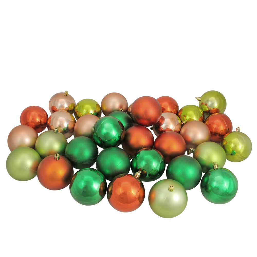 32ct Green and Orange Shatterproof 2-Finish Christmas Ball Ornaments 3.25" (80mm). Picture 1