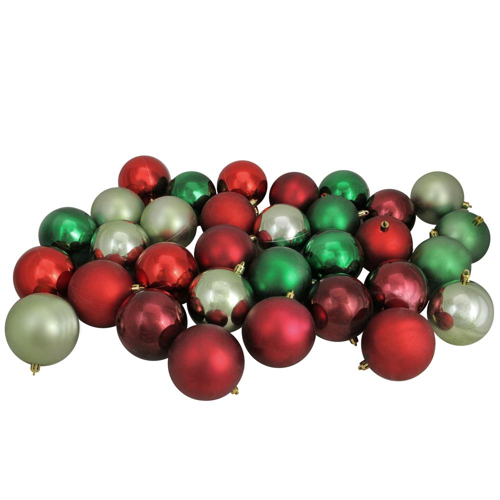 32ct Reds and Greens Shatterproof 2-Finish Christmas Ball Ornaments 3.25" (80mm). Picture 1