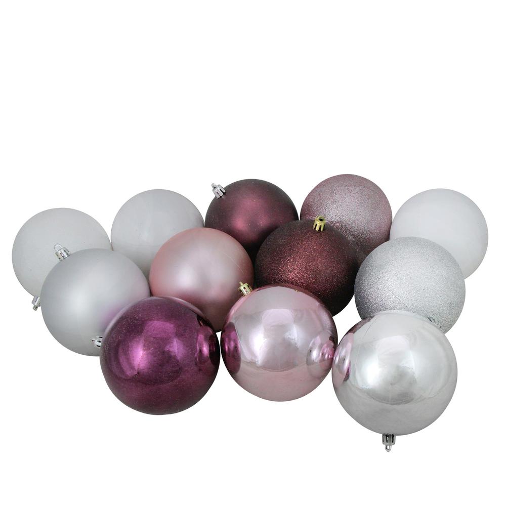32ct Pink and Silver Shatterproof 3-Finish Christmas Ball Ornaments 3.25" (80mm). Picture 2