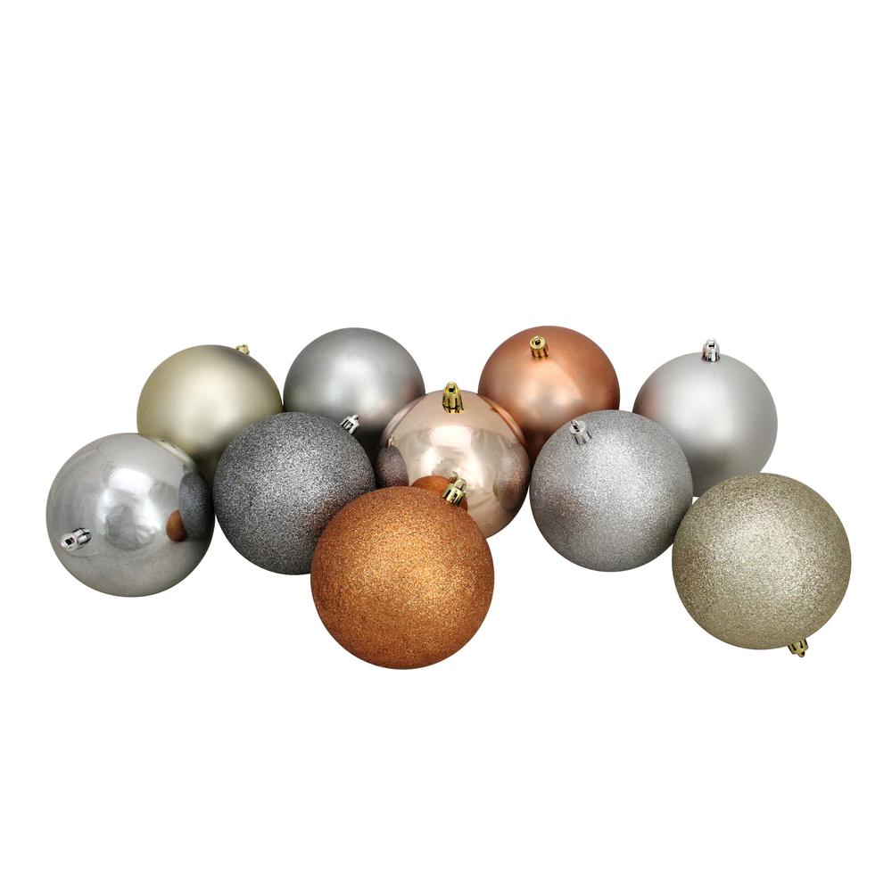 12ct Earth Tone Shatterproof 3-Finish Christmas Ball Ornaments 4" (100mm). Picture 1