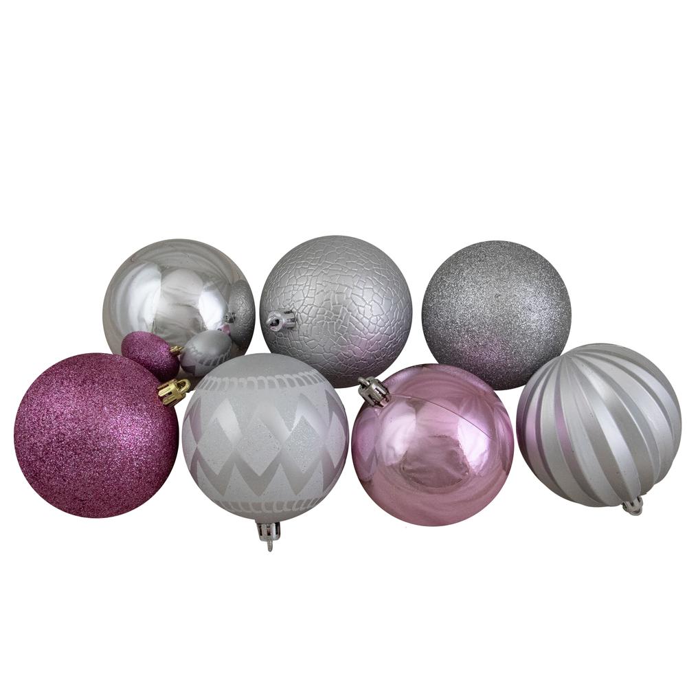 75ct Pink and Silver Shatterproof 3-Finish Christmas Ball Ornaments. Picture 3