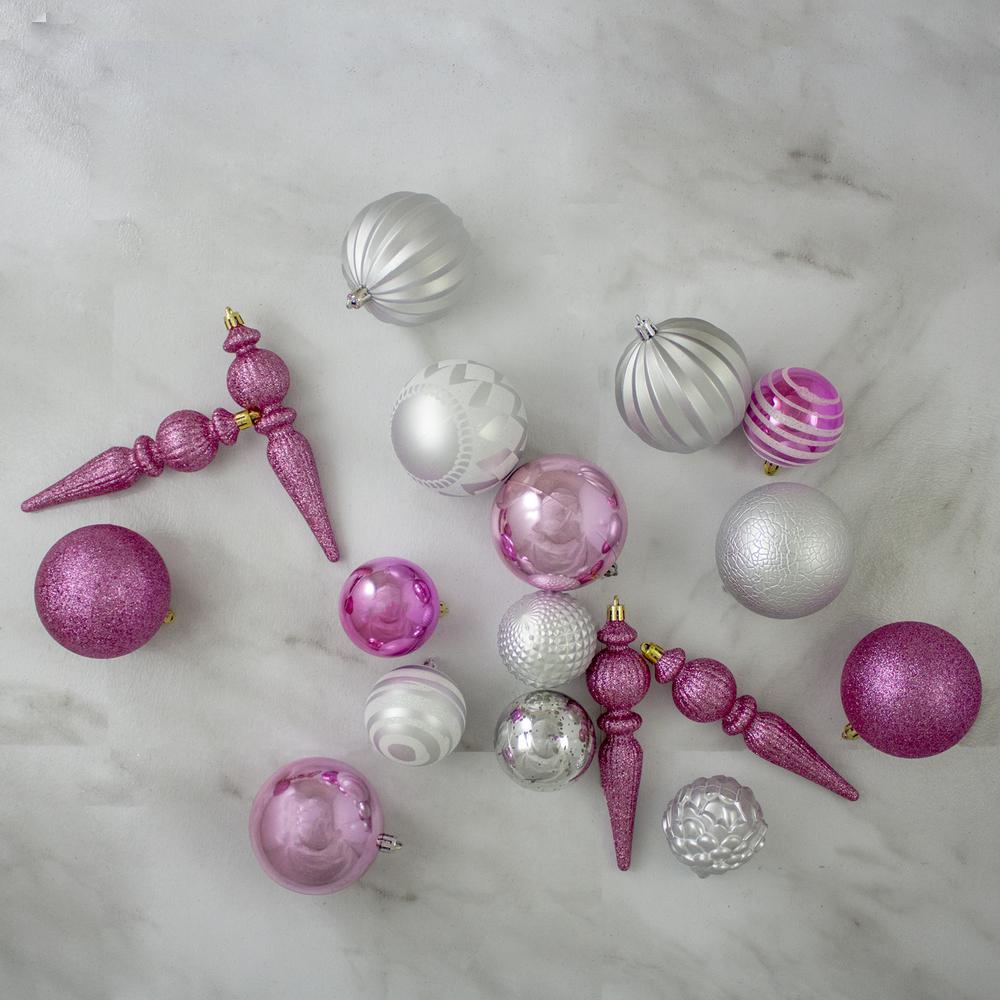 75ct Pink and Silver Shatterproof 3-Finish Christmas Ball Ornaments. Picture 2