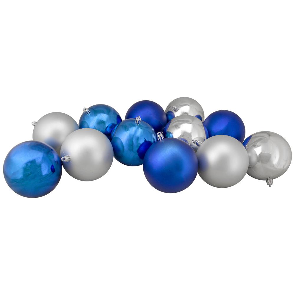 12ct Silver and Blue 2-Finish Shatterproof Ball Christmas Ornaments 4". Picture 1